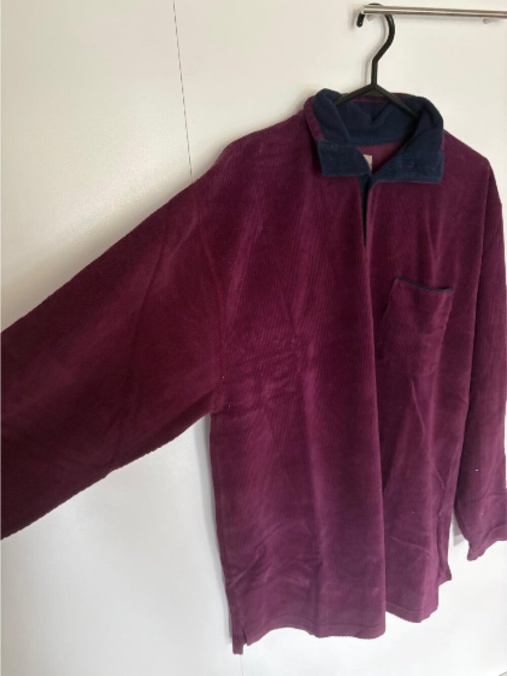 Menโs Deep Burgundy Corduroy Sweater With Buttoned Collar and Breast-Pocket